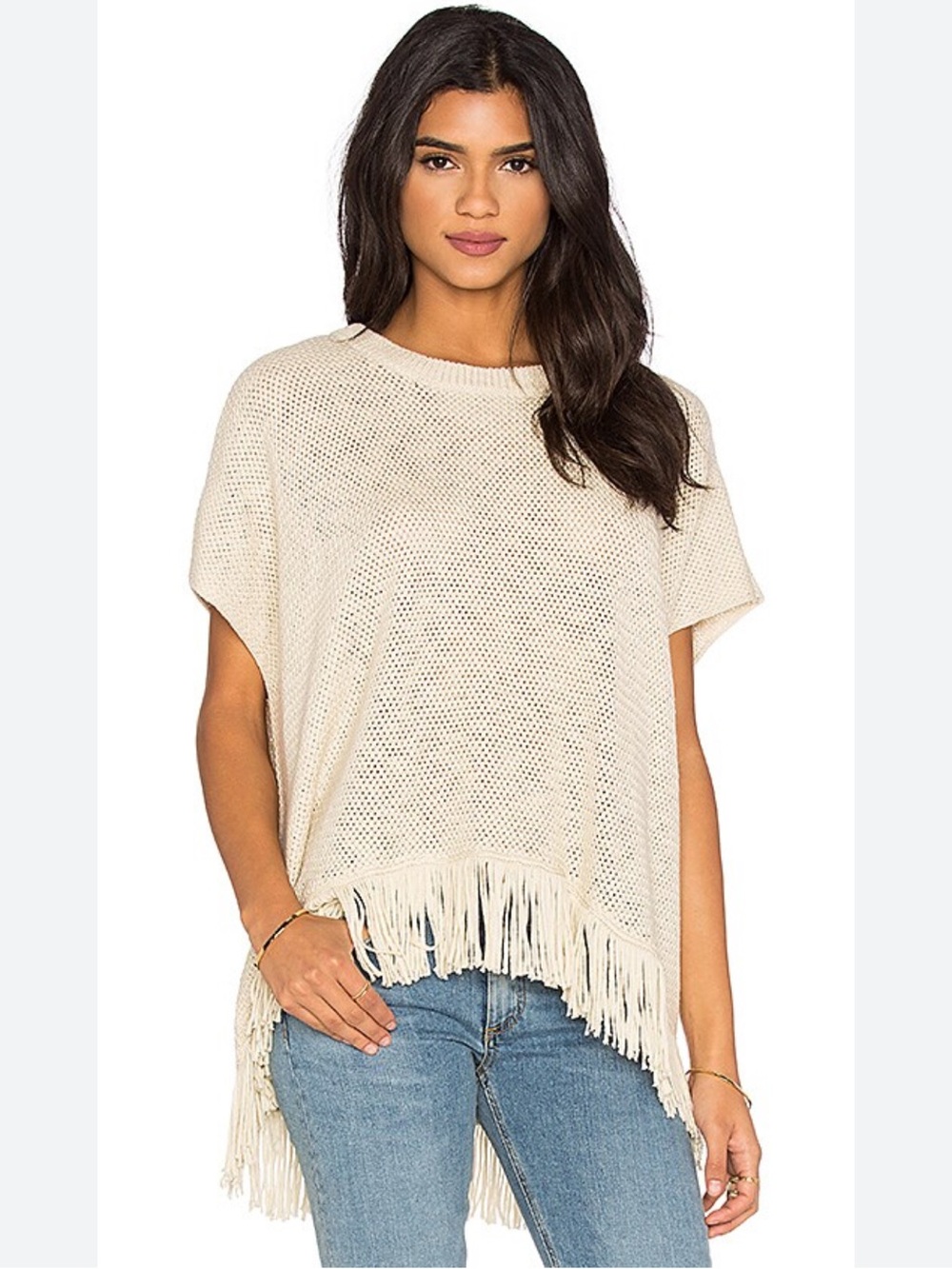 Brand New Michael Stars Fringe Poncho in Parchment in Xsmall/Small